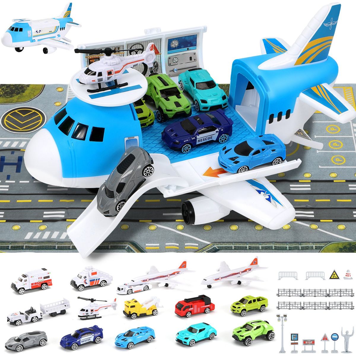 LUKOVEE - Avión De Rescate Porta 12 Vehículos Juguete Para Ninos