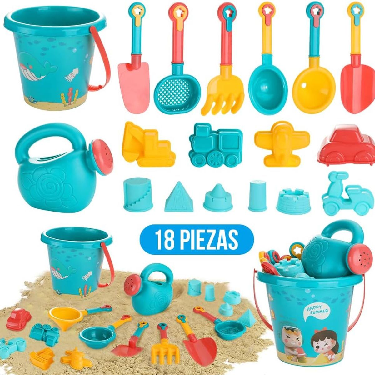 LUKOVEE - Juguete de Playa Arena con Bolsa de Malla y Cubo 18 Conjunto