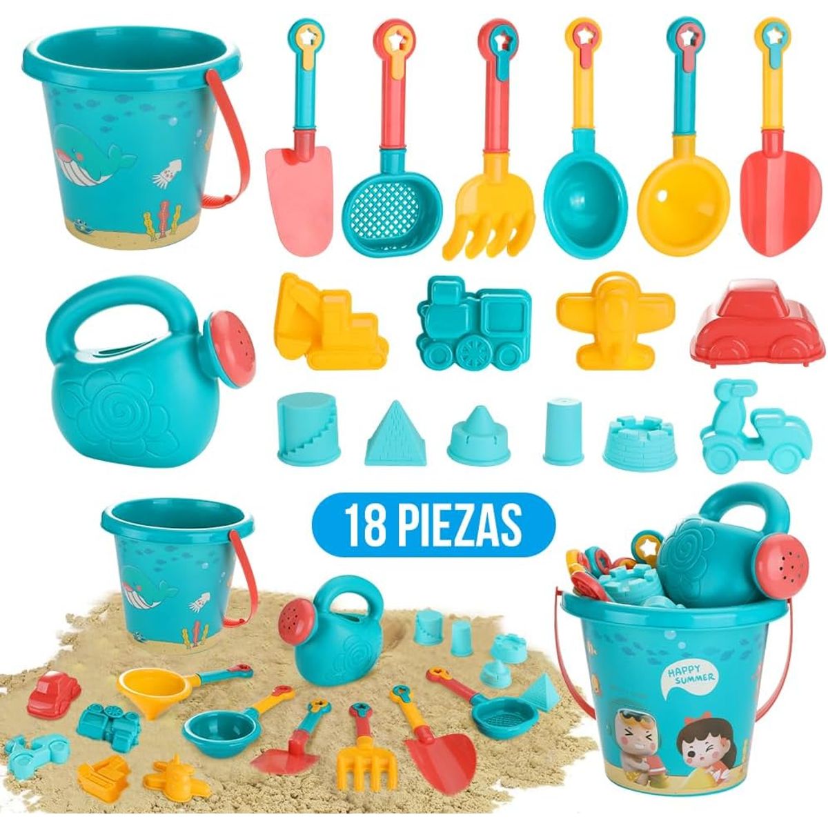 LUKOVEE - Juguete de Playa Arena con Bolsa de Malla y Cubo 18 Conjunto