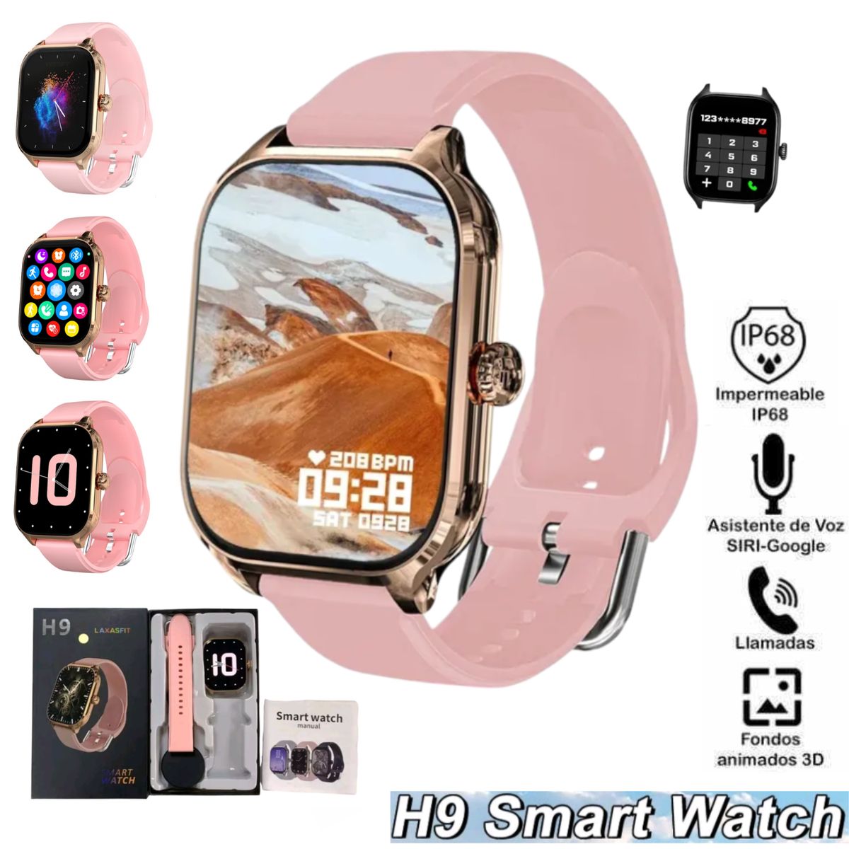 UNIVERSAL - Reloj Inteligente Smartwatch H9 Rosado