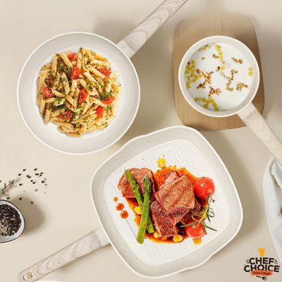 Imagen 2 del producto Bateria Cocina Aluminio Bifera Antiadherente Granito 10 Piezas Crema