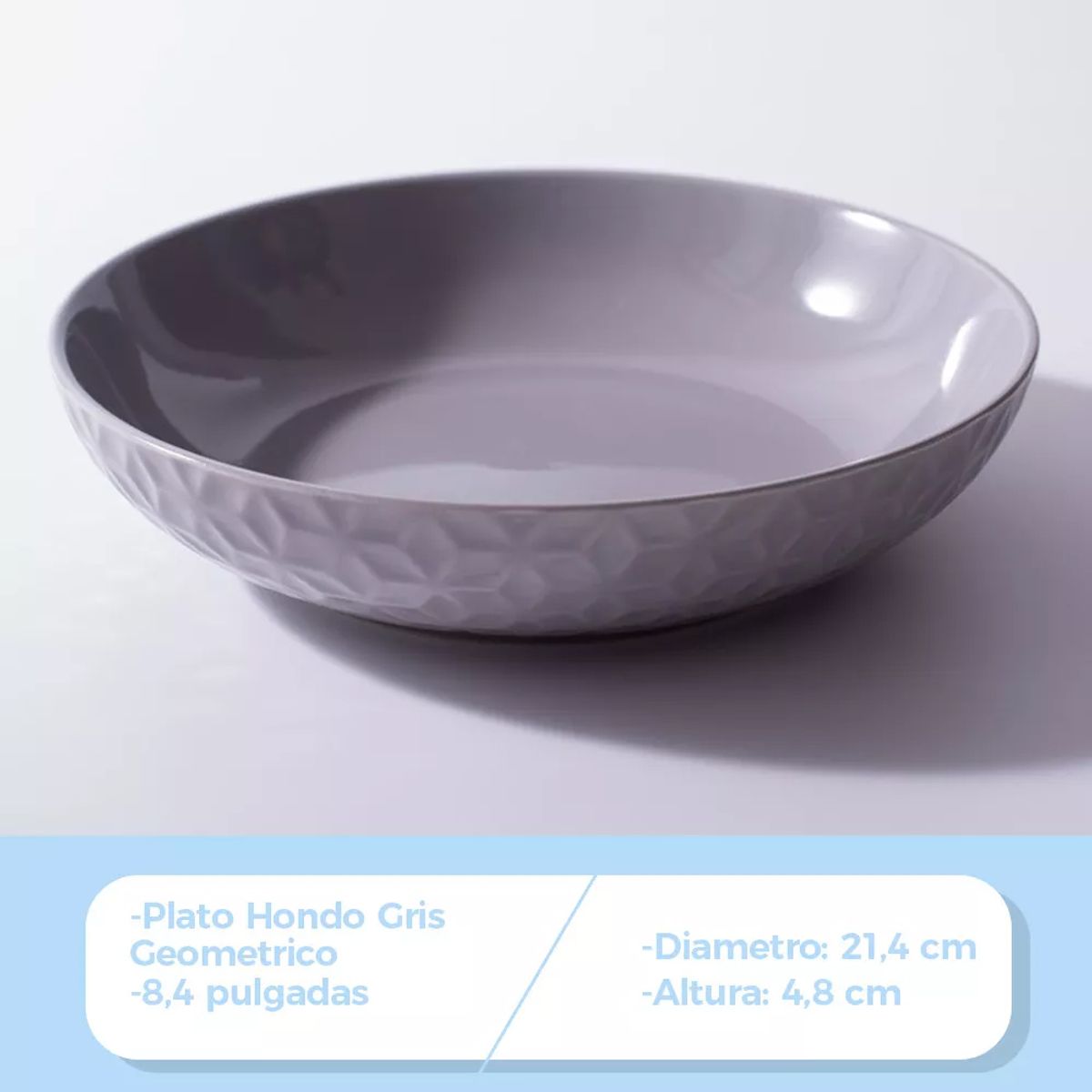 GENERICO - Plato Hondo Sopero Cerámica Geométrico Gris 214x48mm X4