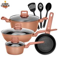 Bateria Cocina Antiadherente Aluminio Ceramica 10 Piezas Wok Oro Rosa