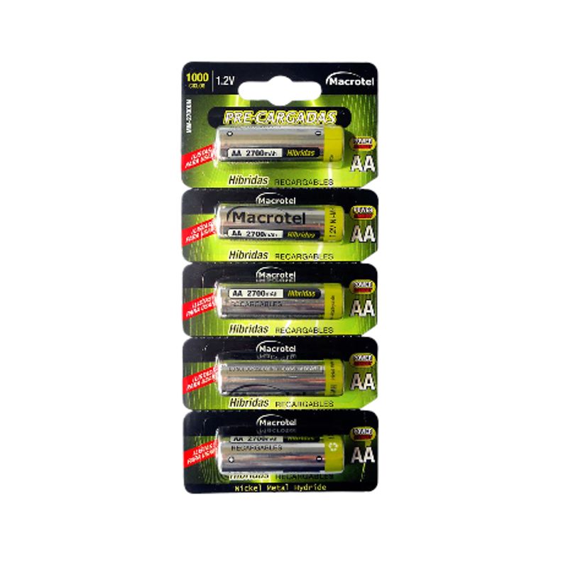 MACROTEL - Pilas Recargables Híbridas AA 2700ma Macrotel Pack 5