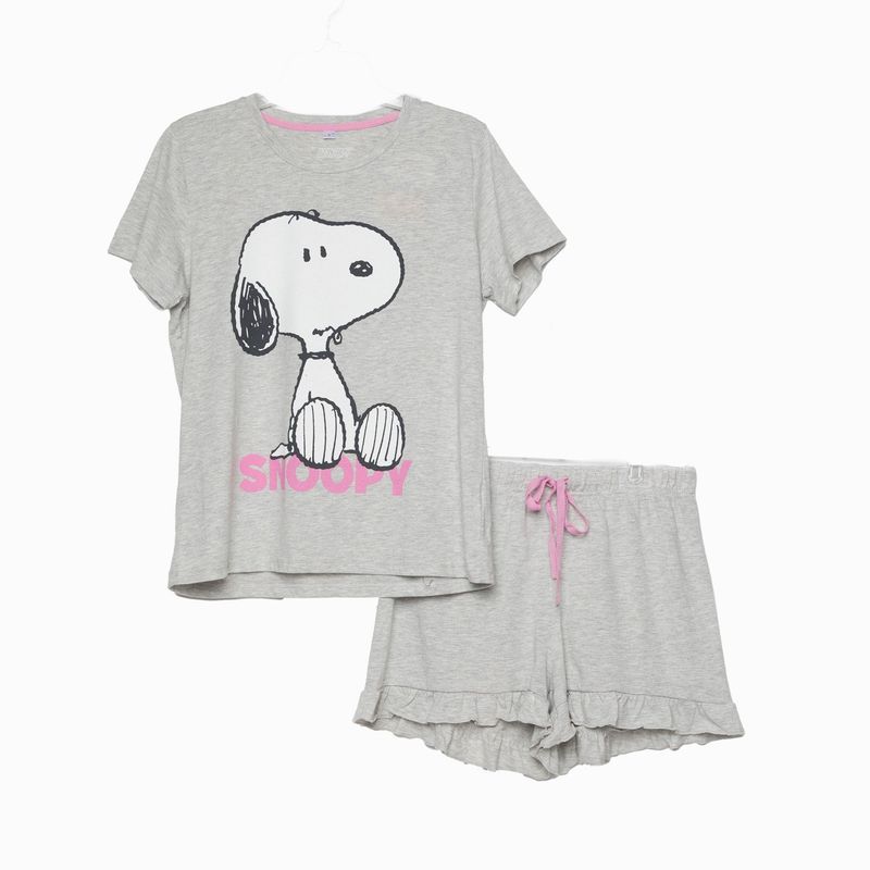 SNOOPY - Pijama Corto Mujer Sentado Snoopy Gris
