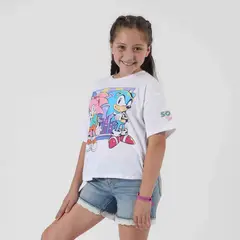 SONIC - Polera Manga Corta Niña Amy y Blanco