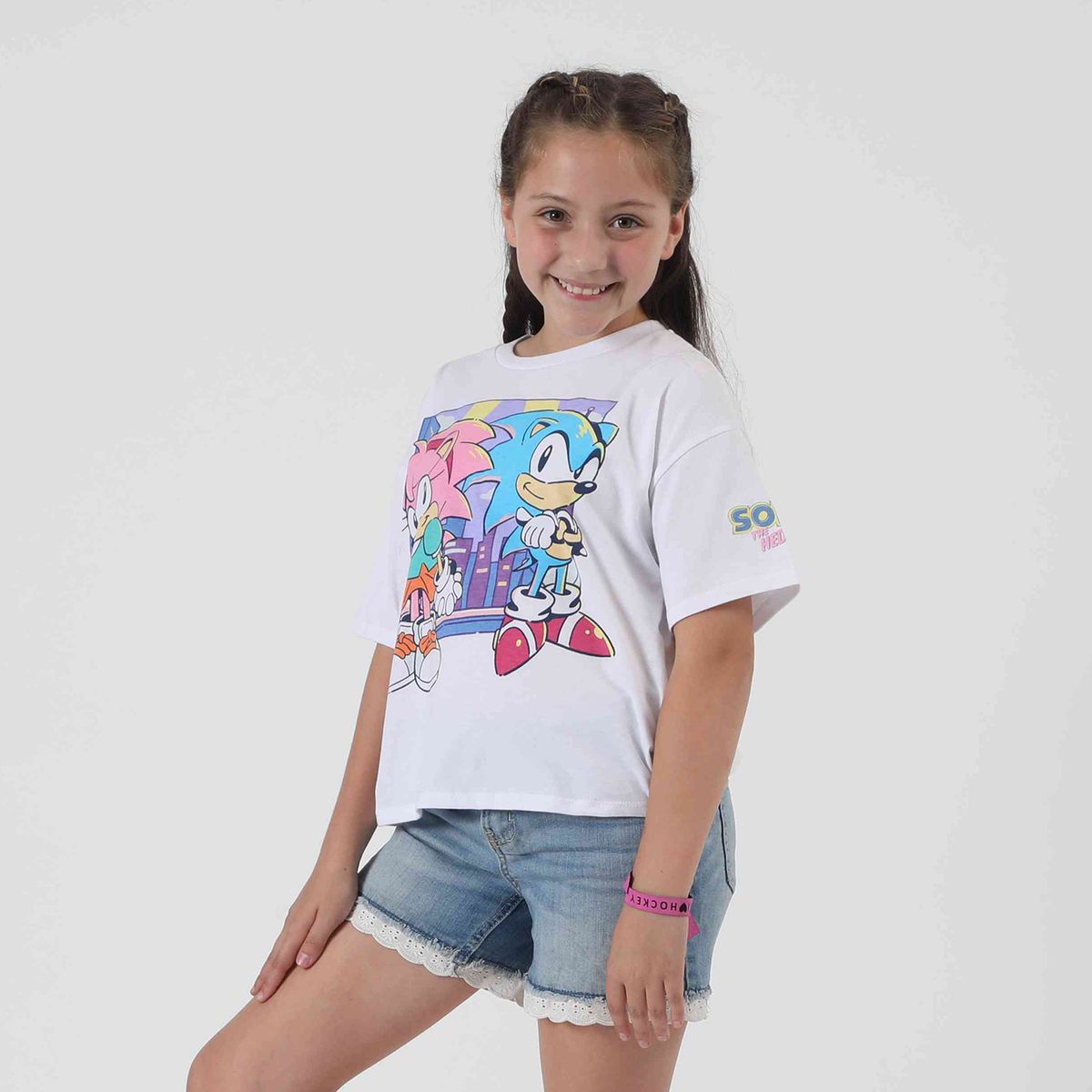 SONIC - Polera Manga Corta Niña Amy y Sonic Blanco Sonic