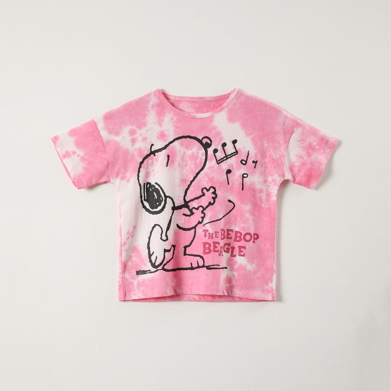 SNOOPY - Polera Manga Corta Niña Tie Dye Rosado Snoopy