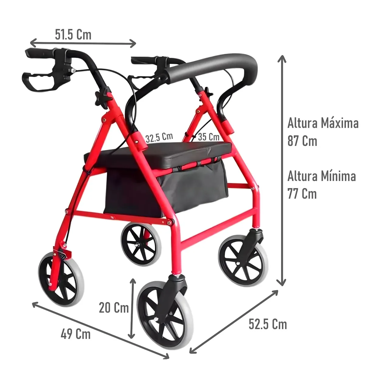 ONEDER - Andador Adulto Ortopédico Burrito Plegable 4 Ruedas Frenos Asiento Y Bolso