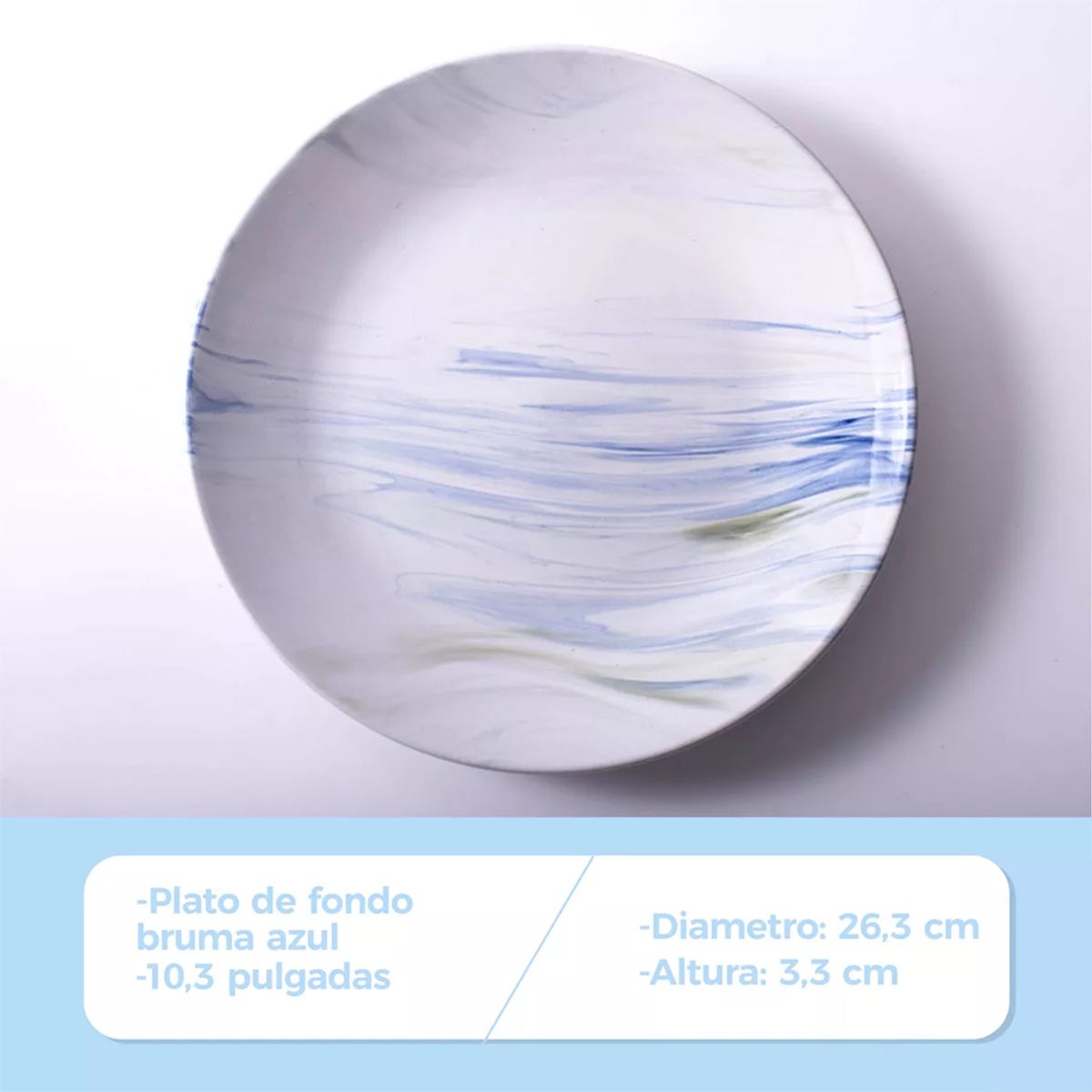 GENERICO - Plato Llano De Fondo Cerámica Blanco Trazos Azules 263mm X4