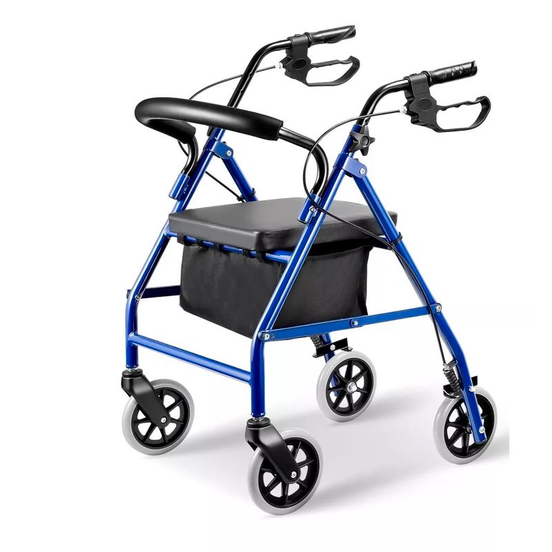 GENERICO - Andador con Asiento Frenos y Bolso 4 Ruedas Plegable Oneder 3003C