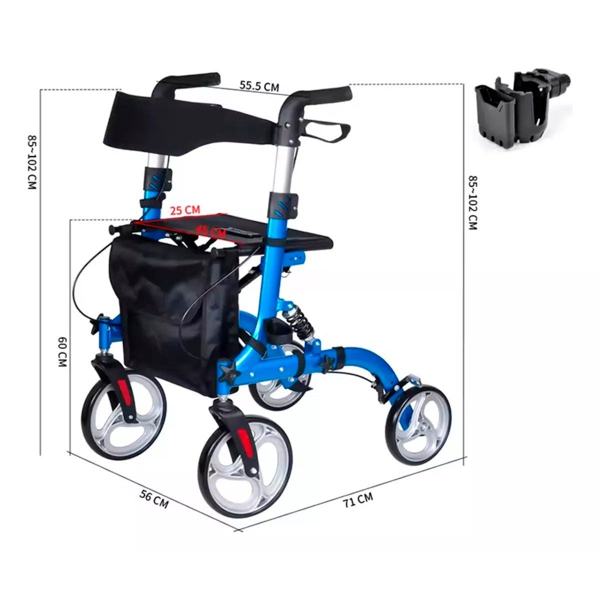 ONEDER - Andador Ortopedico Burrito Plegable Adulto Aluminio 4 Ruedas