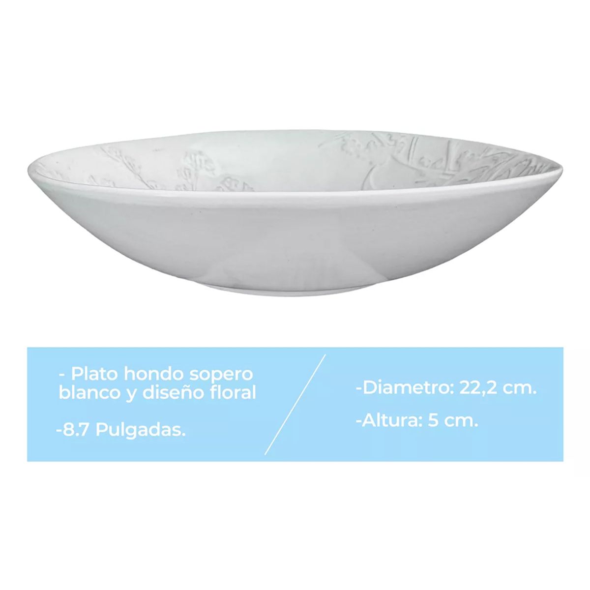 GENERICO - Plato Hondo Sopero De Cerámica Ramas Con Flores 222x50mm X4