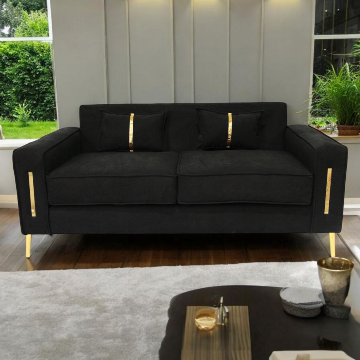 MUEBLES NEW - SOFA PARIS DOS CUERPOS NEGRO VELVET