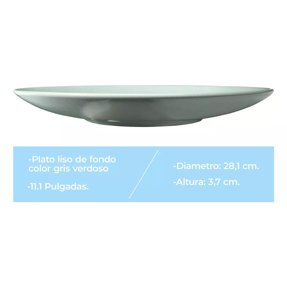 GENERICO - Plato Llano De Fondo Cerámica Liso Color Gris 28cm X4