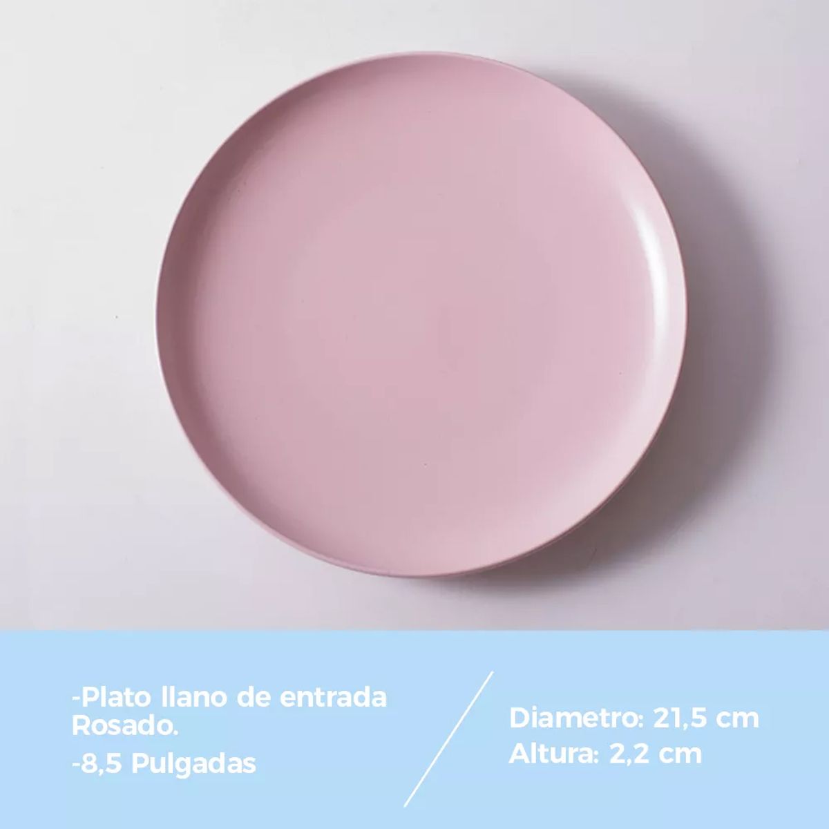 GENERICO - Plato Llano Entrada Cerámica Liso Color Rosado 215mm X6