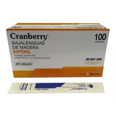 CRANBERRY - Baja Lengua Madera Esteril 100 Unidades Estandar