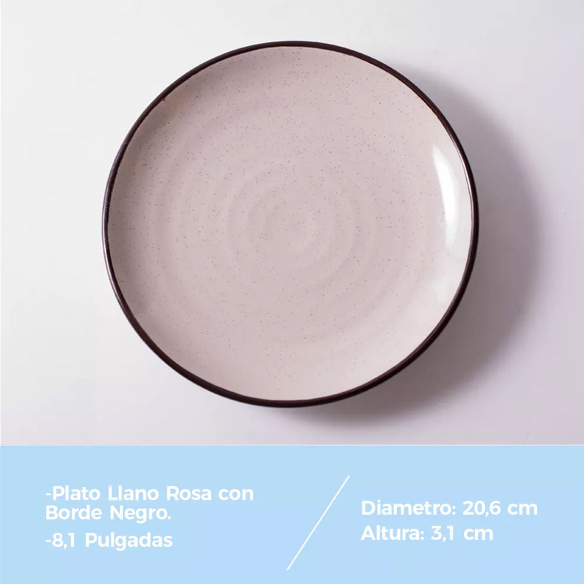 GENERICO - Plato Llano Entrada Cerámica Con Borde Negro 206mm X6