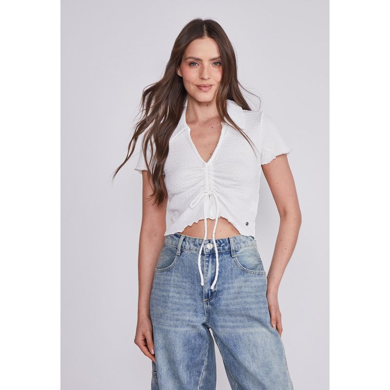 SIOUX - Polera Mujer Blanco Cuello Textura Sioux