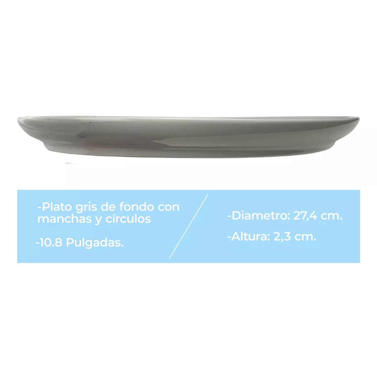 GENERICO - Plato Llano De Fondo Cerámica Gris Con Puntos 274mm X4