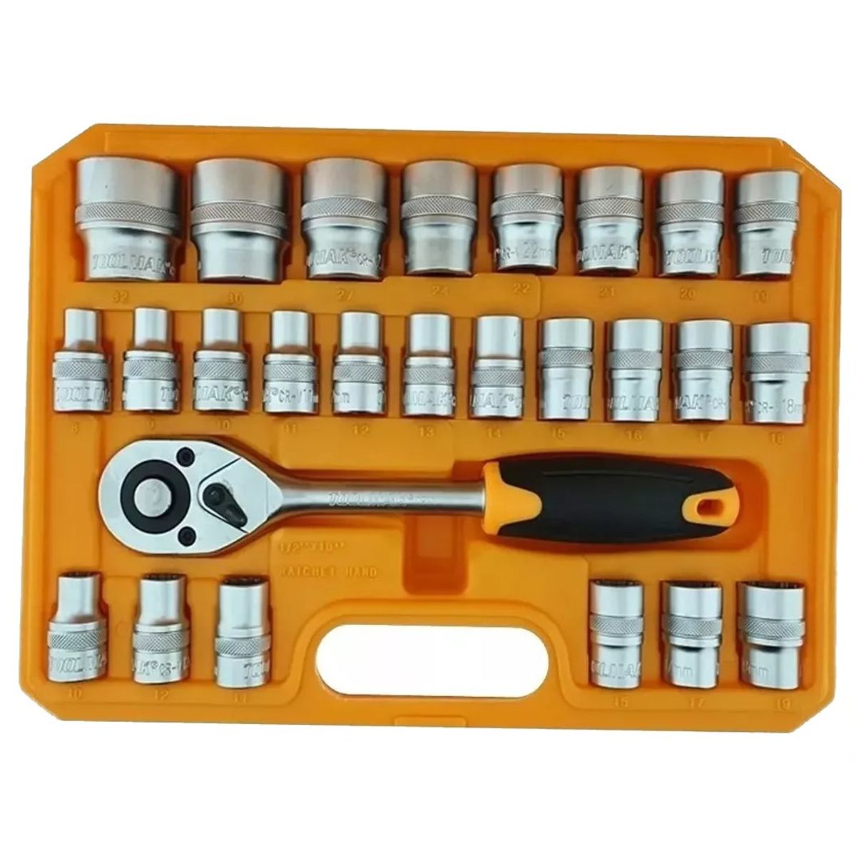 GENERICO - Juego Caja Set Dados Con Chicharra 1/2 32 Piezas Toolmak Color Naranja