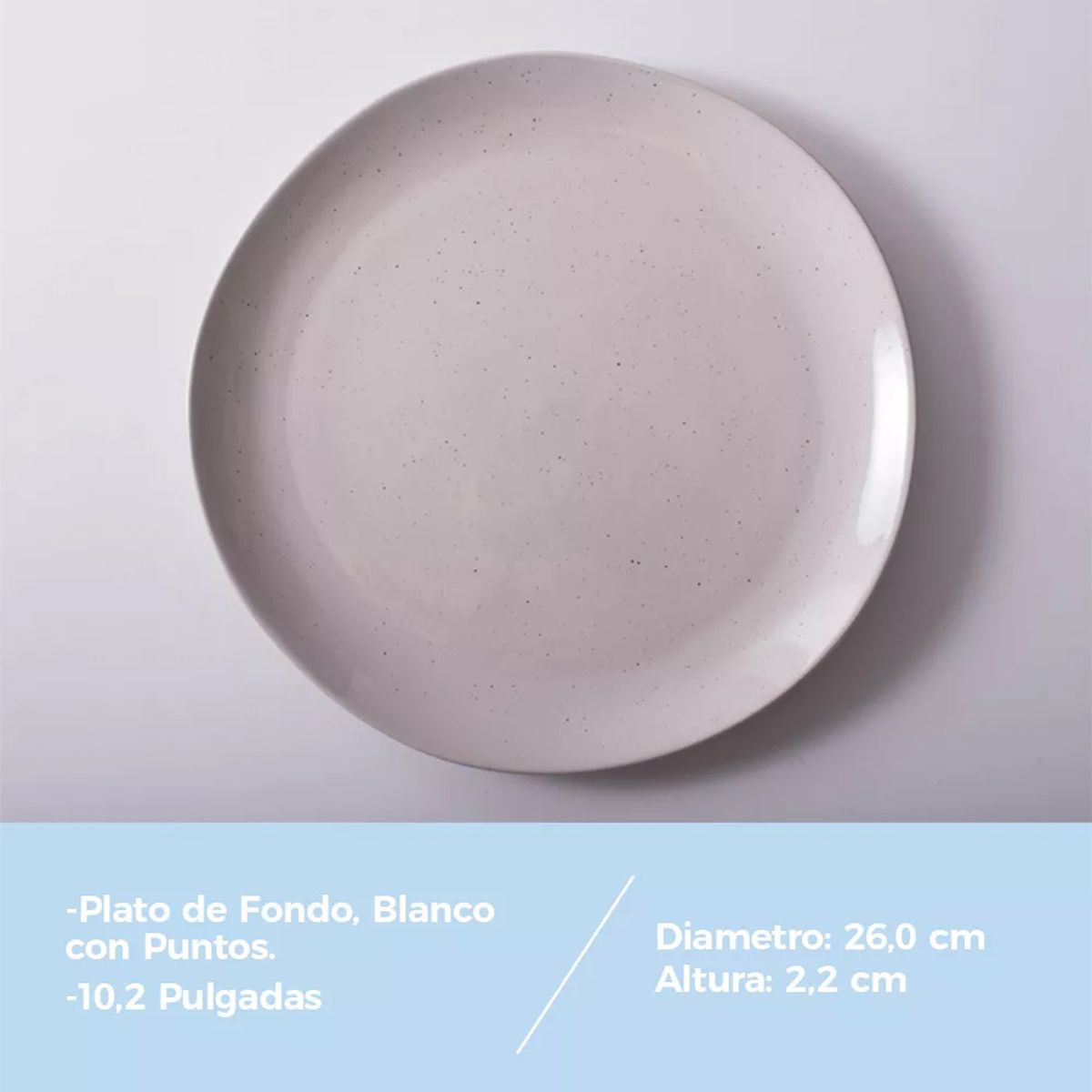 GENERICO - Plato Llano De Fondo Cerámica Blanco Con Puntos 26cm X4