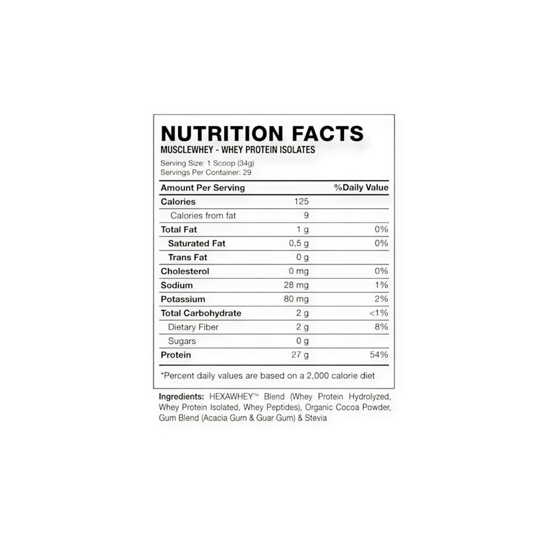 HEXACORE - PROTEINA MUSCLE WHEY 2-2LBS 29SV VAINILLA - HEXACORE