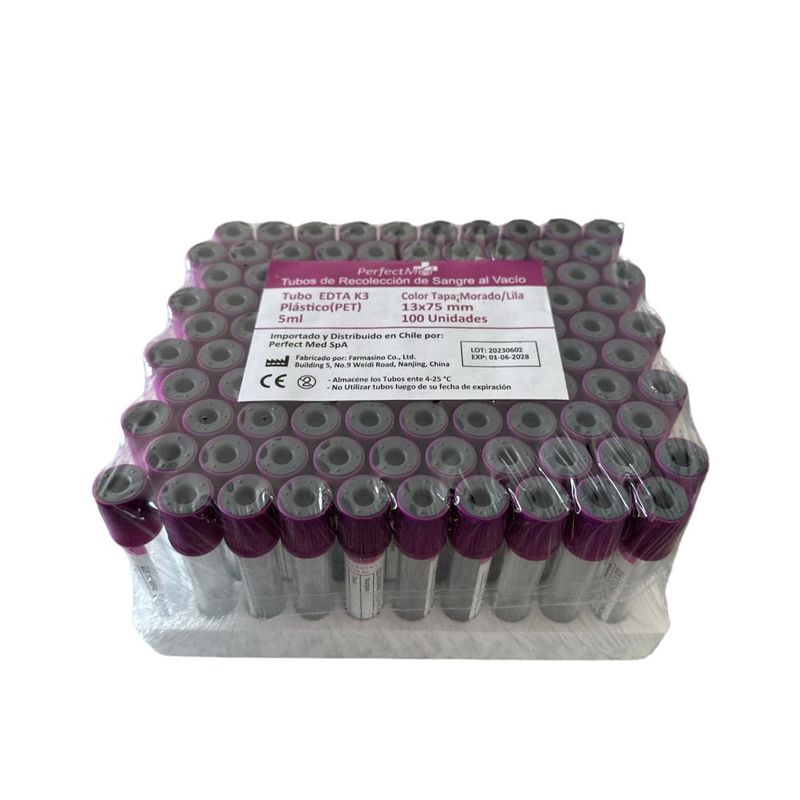 PERFECT MED - Tubo De Recolección De Sangre Al Vacío Tapa Lila (k3) 5 ML