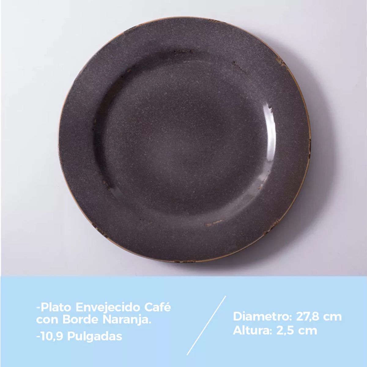 GENERICO - Plato Llano De Fondo Cerámica Café Envejecido 278mm X6