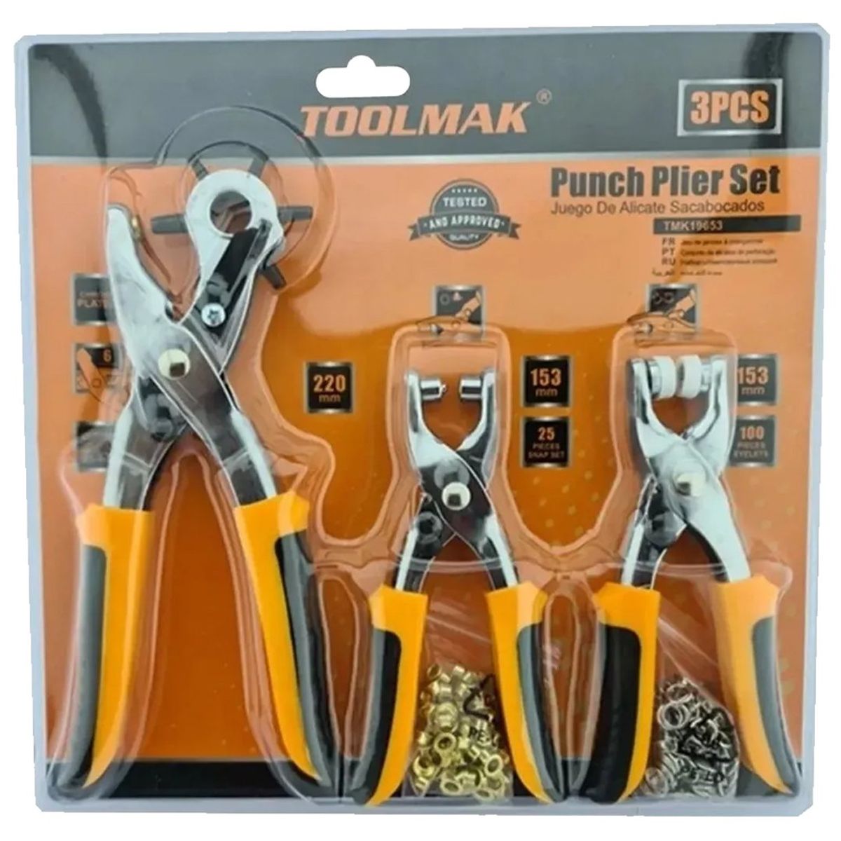 GENERICO - Set Alicates Sacabocado 3 Pieza Prensas Ojetillos Toolmak