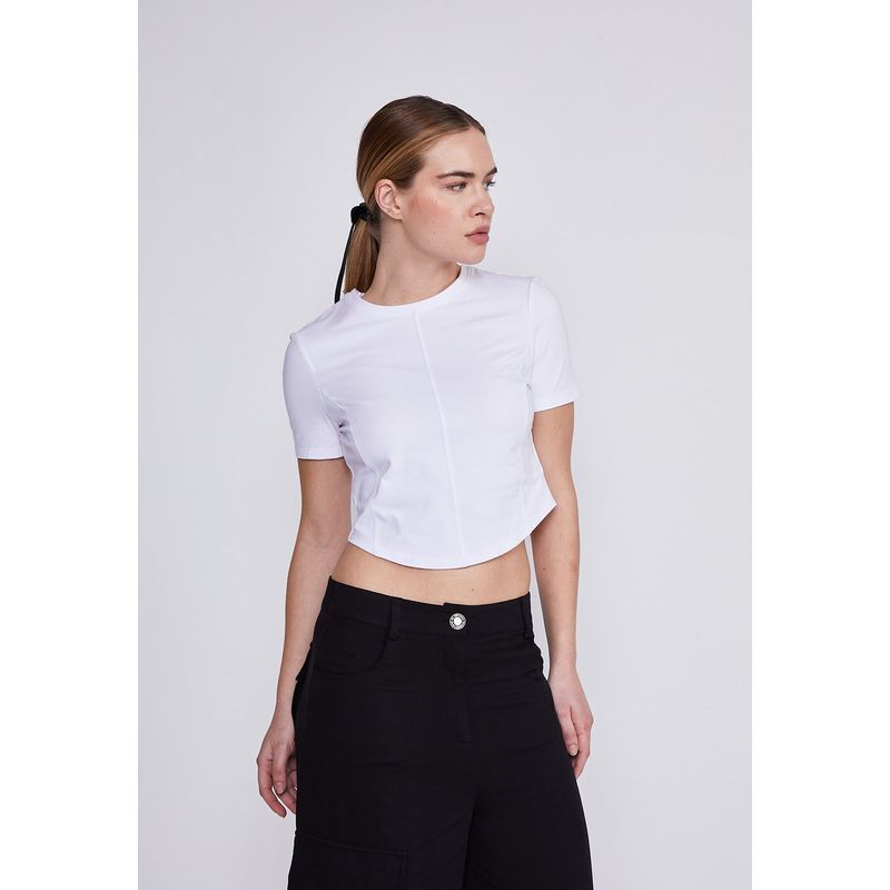 SIOUX - Polera Mujer Blanco Costuras Corset Sioux