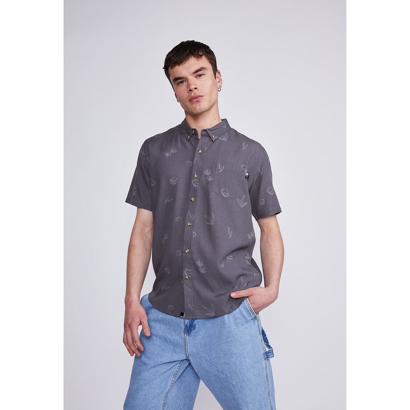 SIOUX - Camisa Hombre Gris Hojas Sioux
