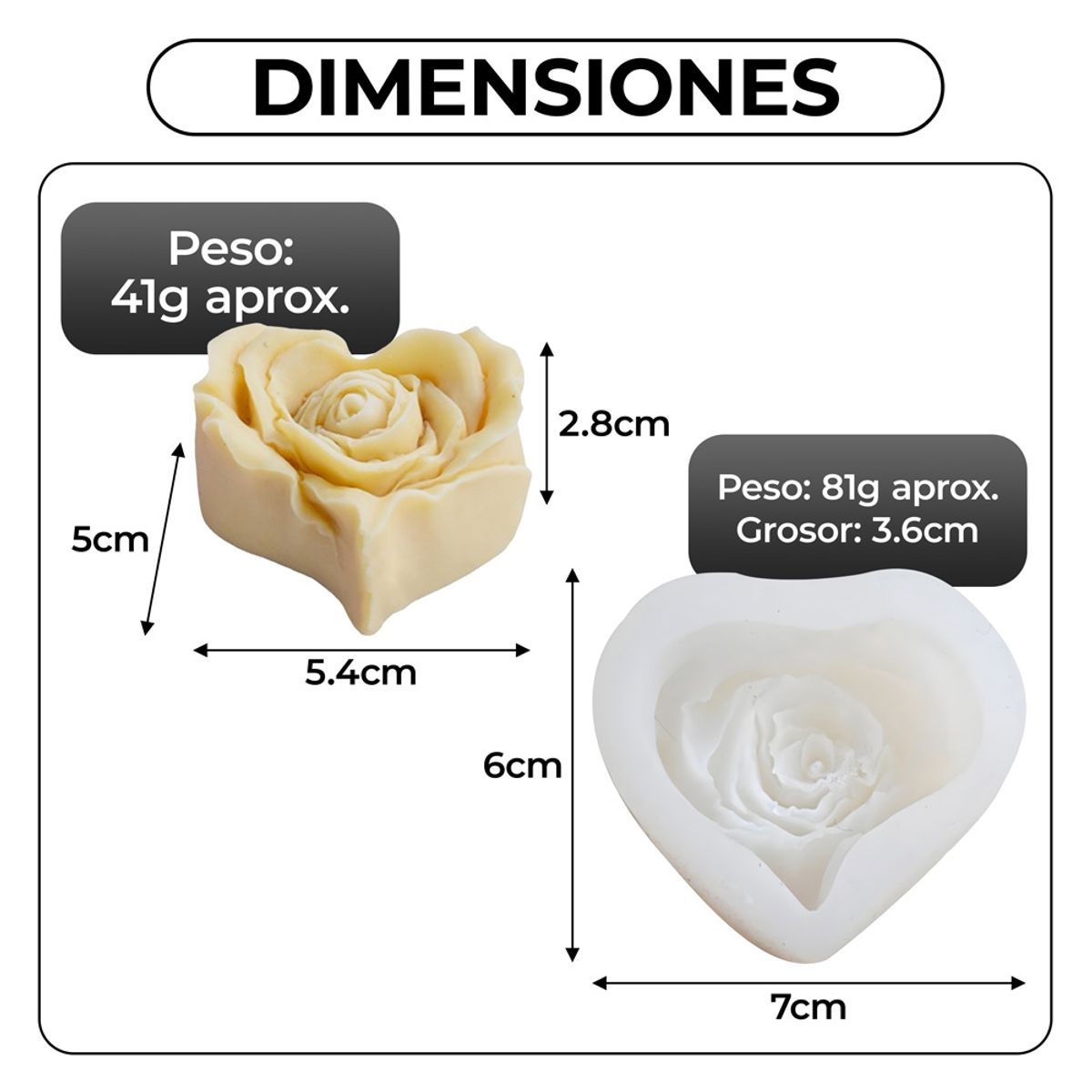 GENERICO - Molde Silicona Para Vela Flor Rosita Rosa Con Forma De Corazón