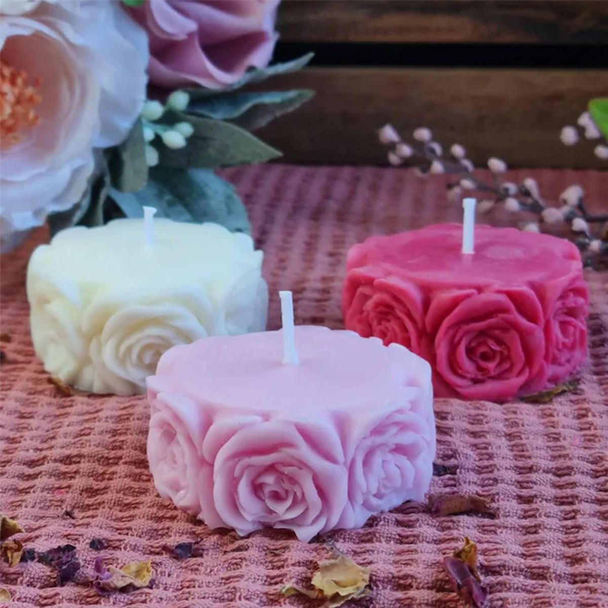 GENERICO - Molde Silicona Para Vela Cilindro Con Diseño De Rositas Rosas 3d