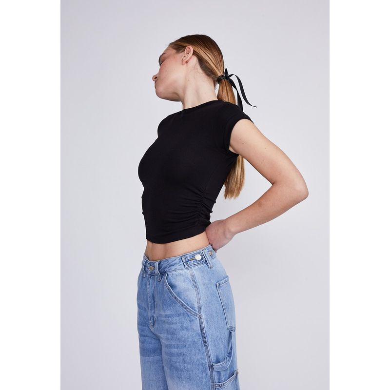 SIOUX - Polera Mujer Negro Recogido Costados Sioux