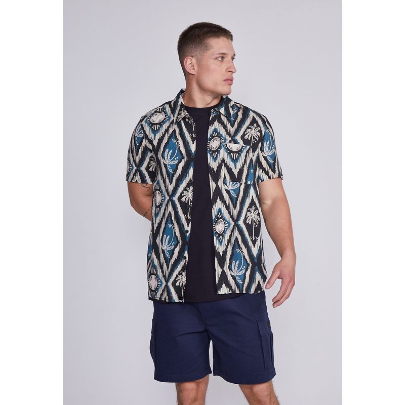 SIOUX - Camisa Hombre Azul Palmeras Sioux