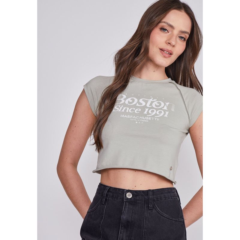 SIOUX - Polera Mujer Verde Lavado Bostom Sioux
