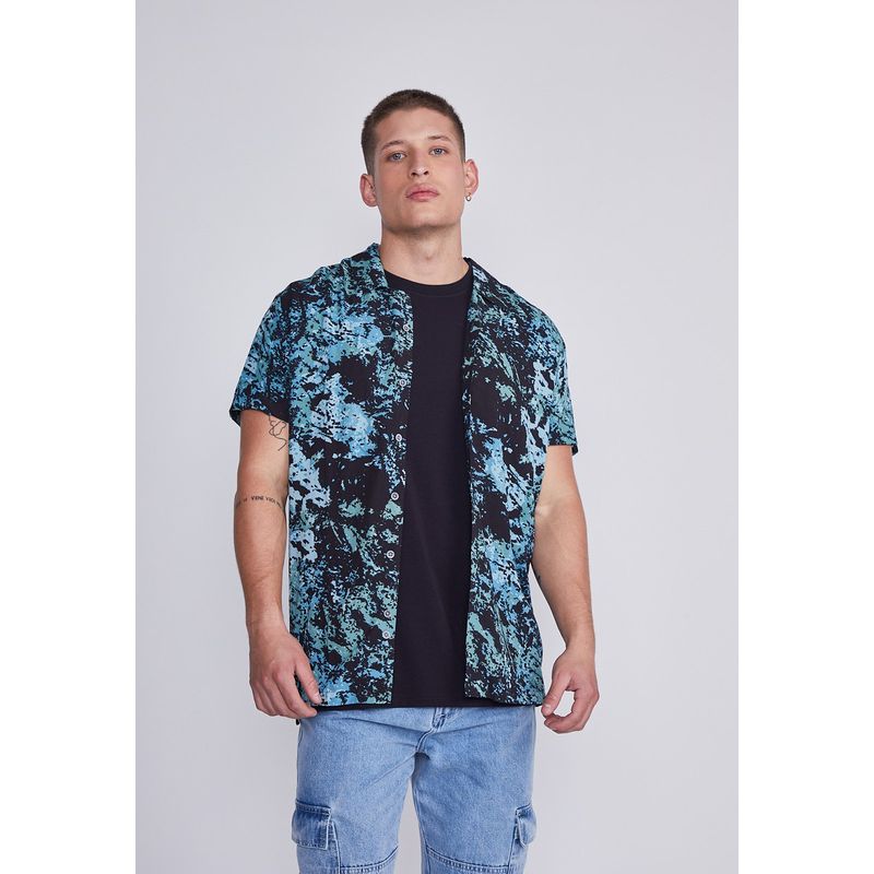 SIOUX - Camisa Hombre Negro Con Celeste Sioux