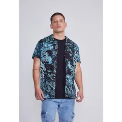SIOUX - Camisa Hombre Negro Con Celeste