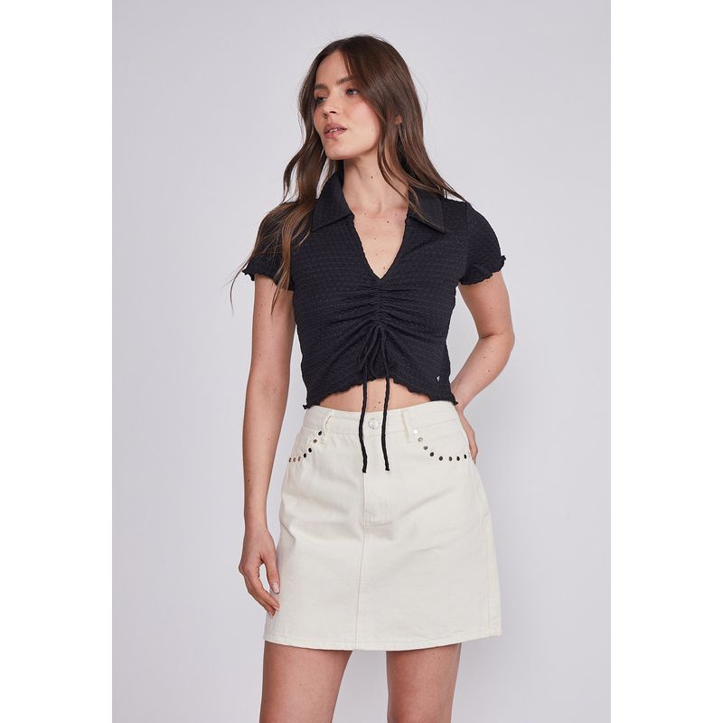 SIOUX - Polera Mujer Negro Cuello Textura Sioux