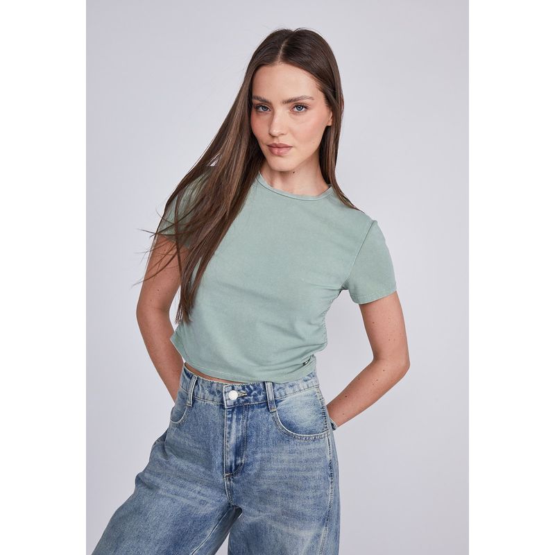 SIOUX - Polera Mujer Verde Cuello Redondo Lavado Sioux