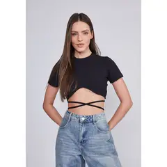SIOUX - Polera Mujer Negro Lazo Cintura