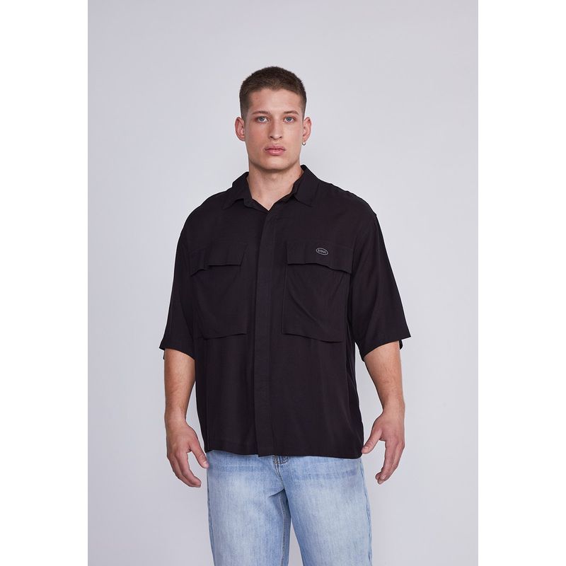 SIOUX - Camisa Hombre Negro Doble Bolsillos Sioux