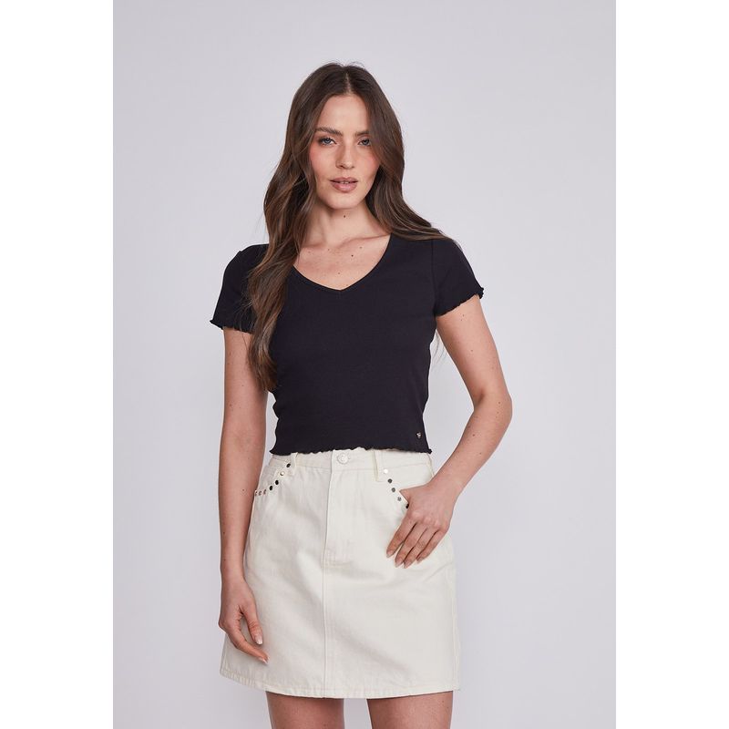 SIOUX - Polera Mujer Negro Escote V Sioux
