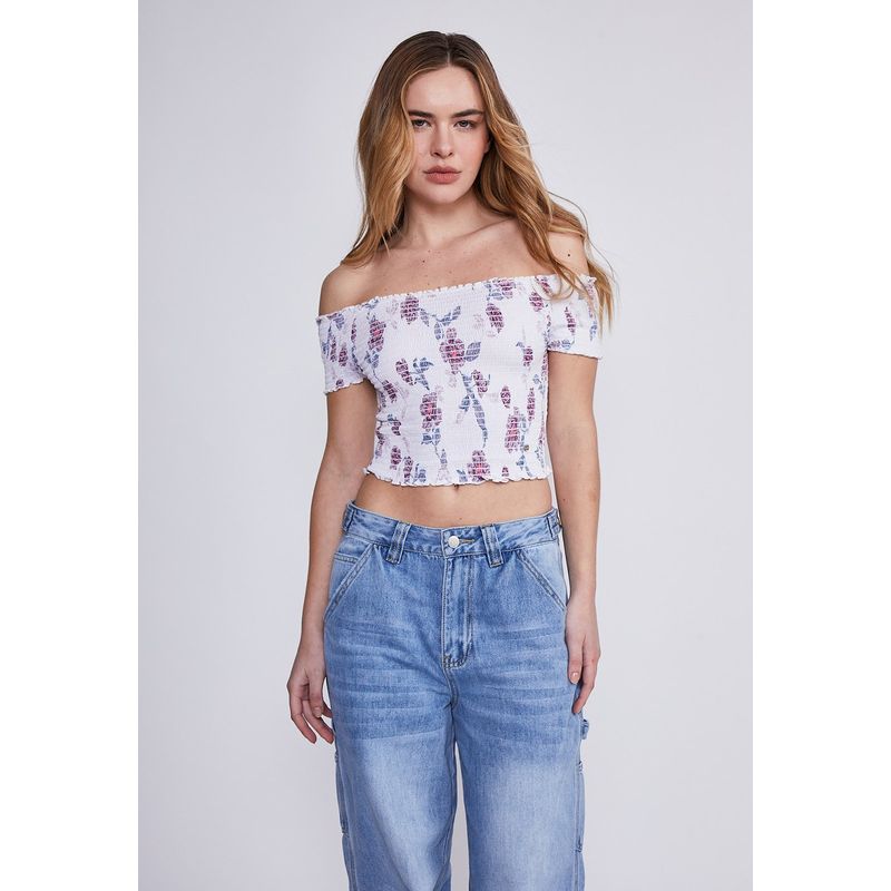 SIOUX - Polera Mujer Blanco Flores Sioux