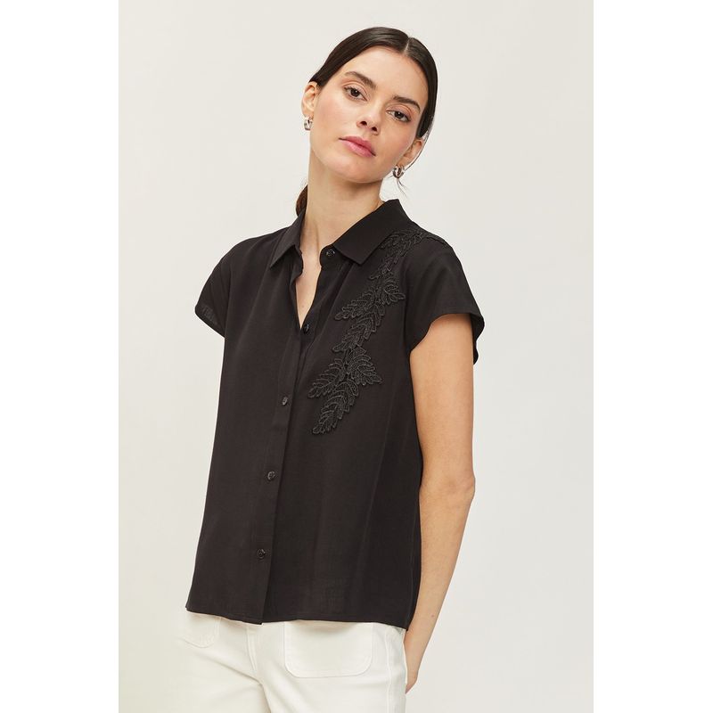 ASH - Blusa Manga Corta Negro Mujer Ash