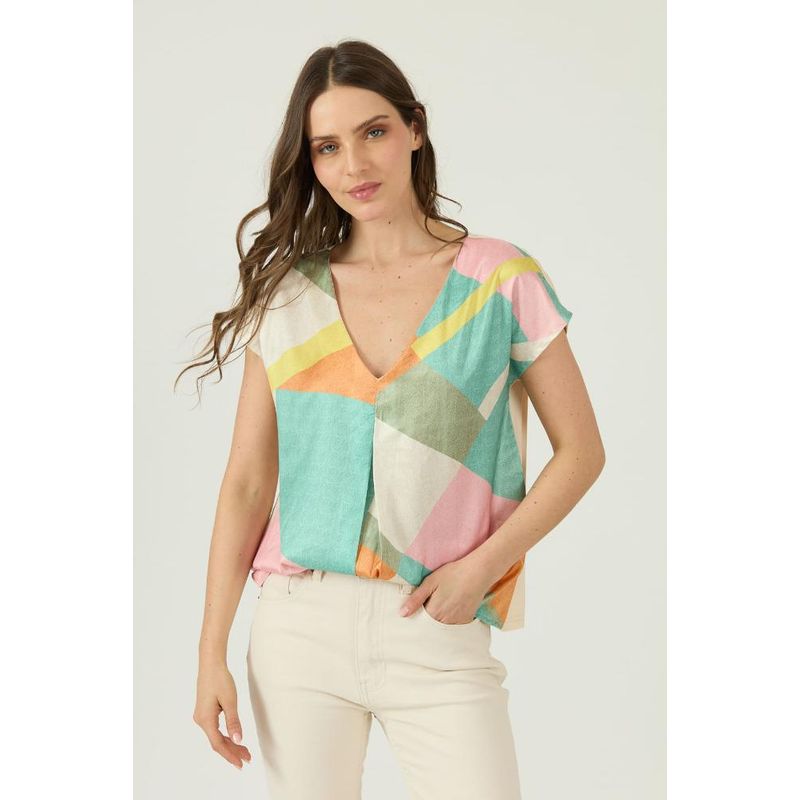 PRIVILEGE - Polera beige estampada manga corta PRIVILEGE - Beige