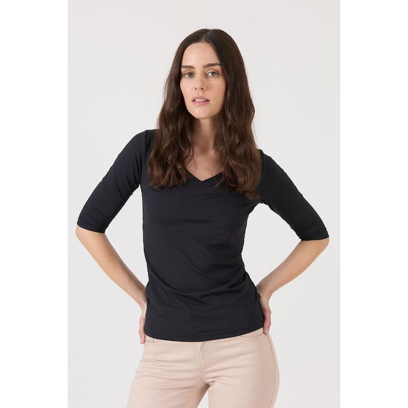 PRIVILEGE - Polera poliamida negra manga 34 PRIVILEGE - Negro