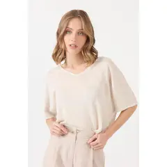 PRIVILEGE - Polera de lino arena 1360 - Arena
