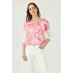 PRIVILEGE - Polera fucsia estampada 1364